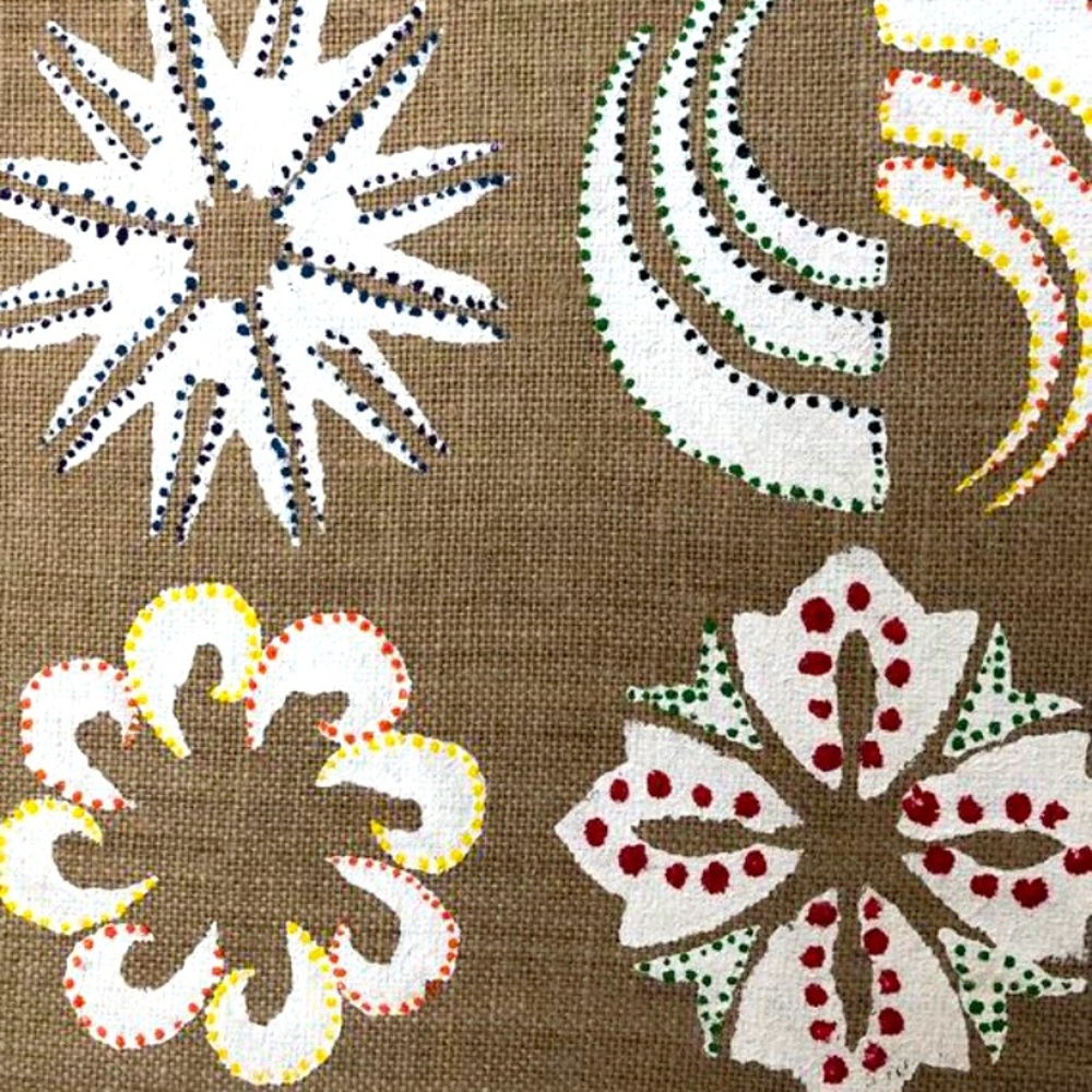 Mandala art on burlap canvas